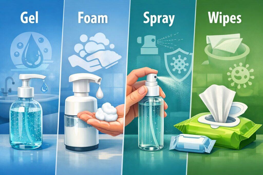 Compare Formats and Dispensers: Gel vs Foam vs Spray vs Wipes