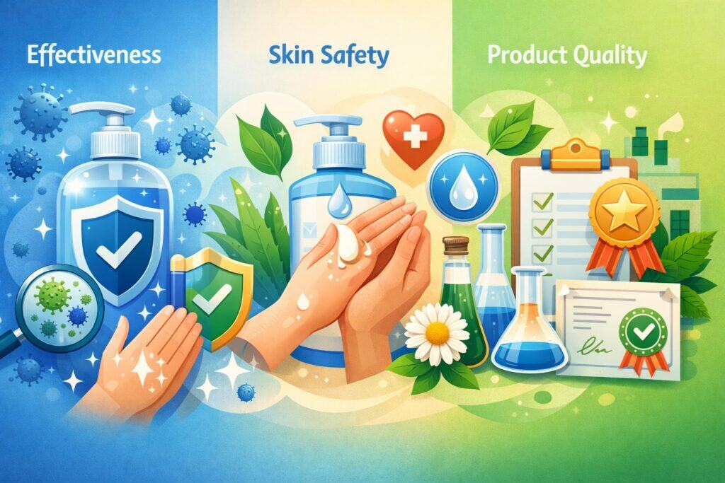 What “safe” hand sanitizer means: effectiveness, skin safety, and product quality