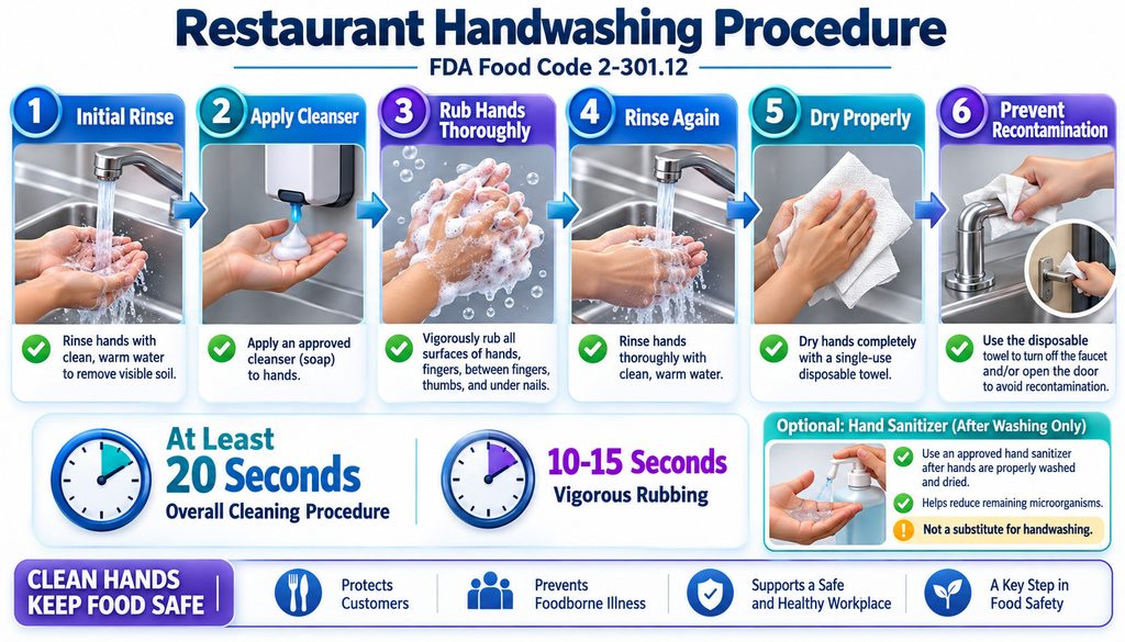 FDA restaurant handwashing 20-second procedure