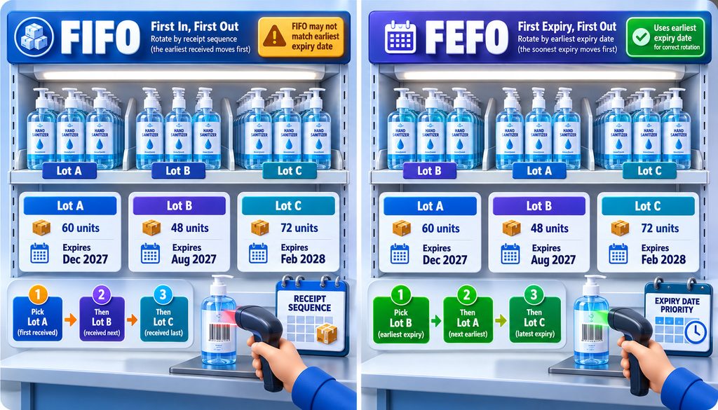 Hand sanitizer expiration stock rotation comparison