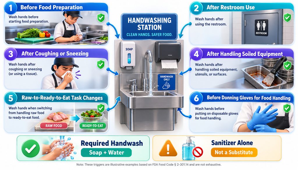 FDA Food Code mandatory handwashing triggers
